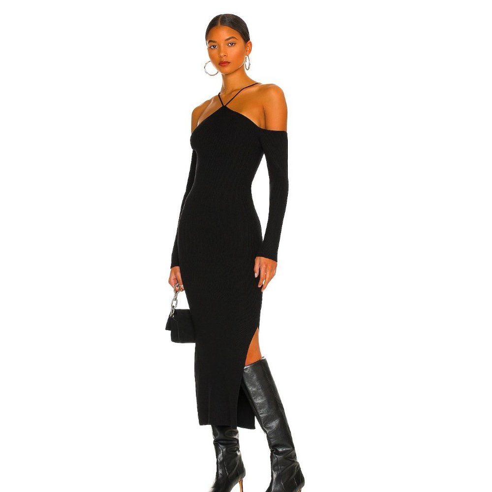 REVOLVE - NEW! Line & Dot - Off The Shoulder Black Midi Sweater Dress - Sz Small